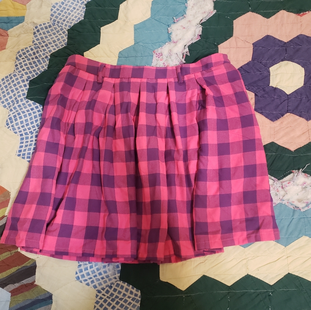 Neon Purple And Pink Plaid Skirt With Belt Loops Hot Topic